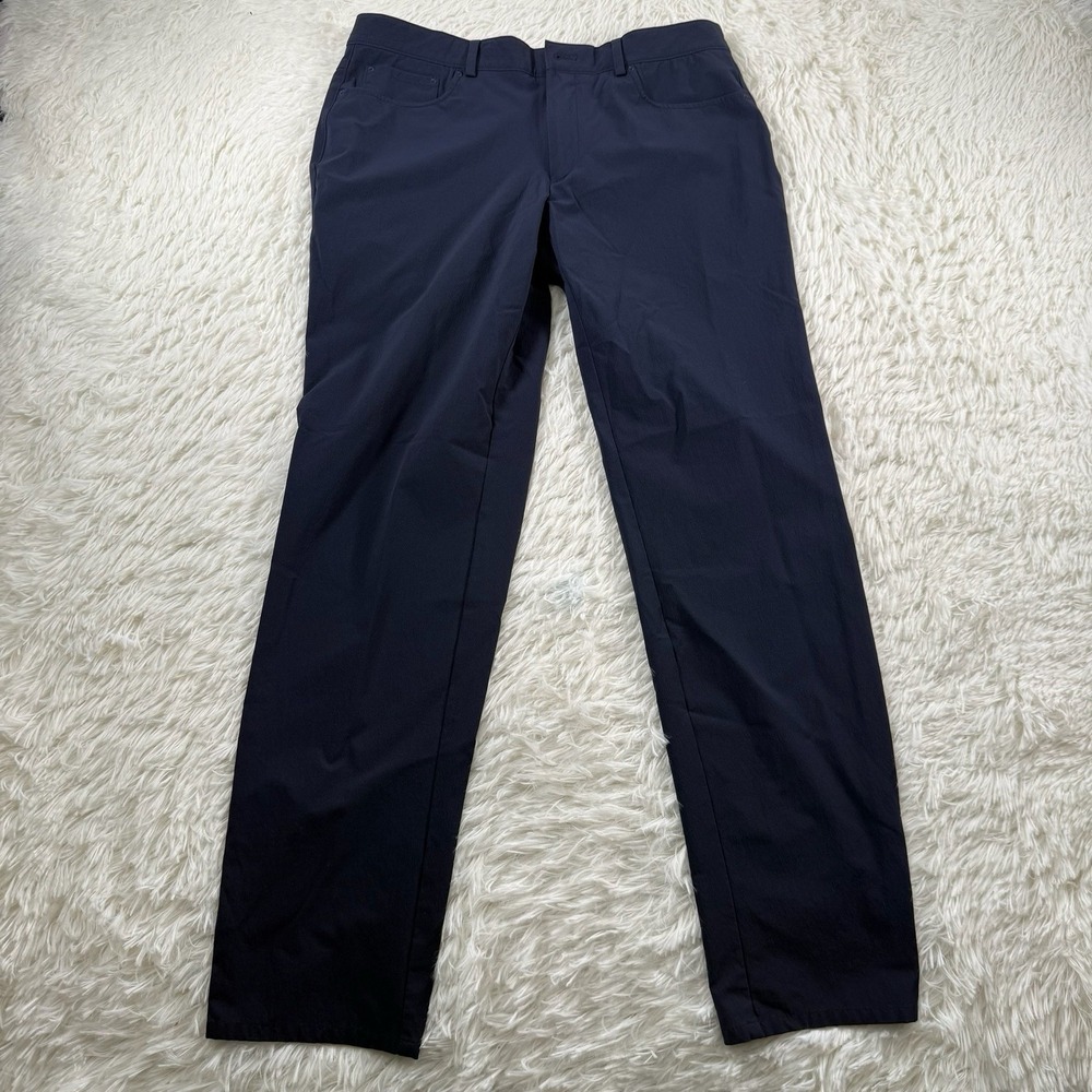Samuelsohn Elite Tech Pants Men 34 (Fits 32x30) Navy Chino Stretch Casual Travel
